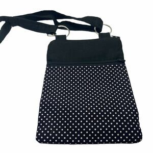 Mini Crossbody Handbag Purse Bag Black White Polka Dot Two Zip Pocket 7"X9"